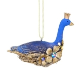 Blue/gold resin/metal Goose on nest orn