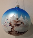 Graduated blue glass bable with snowy church scene 100 mm