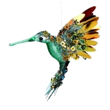 Green/multi foil/bead acrylic hummingbird dec