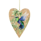 Hummingbird/leaves wood heart dec