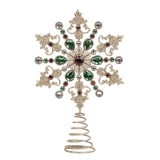 Metal & jewel snowflake tree topper gold/green/red