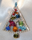 Multicoloured stone Christmas tree brooch