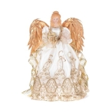 Porcelain/fabric angel tree topper white/gold 41 cm