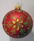 Red bauble with green glitter & yellow diamante