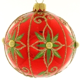 Red bauble with green-gold pattern 80mm