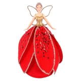 Red fabric/gold resin tree fairy small