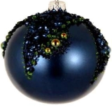 Blue glass bauble with blue crush 80 mm
