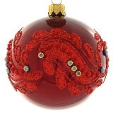 Cherry red baubles with red gliter & irid dot dec 80mm