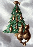 Christmas tree brooch with cats