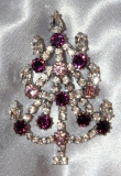 Christmas tree brooch with clear, pink & purple stones