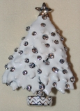 Christmas tree brooch with white enamel and rhinestones