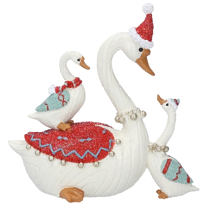 coloured-resin-swan-with-babies-orn