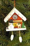 Cuckoo clock red with Snowman ornament