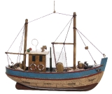 Fishing boat orn blue-brown15 cm