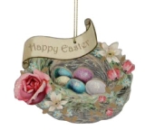 Flat wood Easter nest w eggs dec