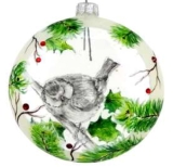 Flattened glass bauble with bird