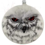 Flattened glass bauble with owl design