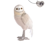 Furry brocade owl cream/white 25 cm