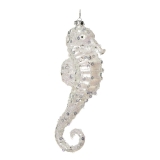 Glass glitter seahorse orn white