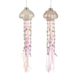 Glass tinsel jellyfish orn cream/pink 13cm