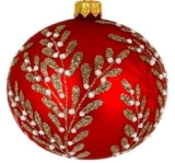 Matt red bauble with gold/white decoration