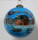 Padstow harbour with Santa in sleigh 80mm bauble