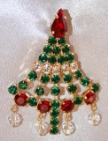 Red & green stone Christmas tree brooch  