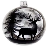 Silver metallic bauble with stag silhouette