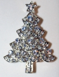 Silvertone & diamante large Christmas Tree brooch