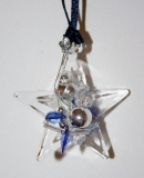 Small clear glass star, blue/silver beads