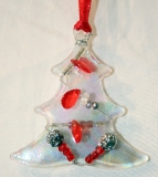 Small irridescent glass tree, red/silver beads