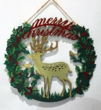 Wood holly wreath w reindeer plaque 